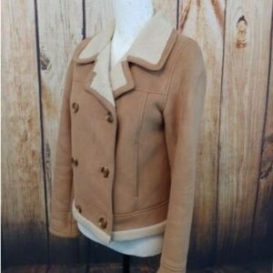 Talbots Petite Tan Faux Suede Shearling Pea Coat